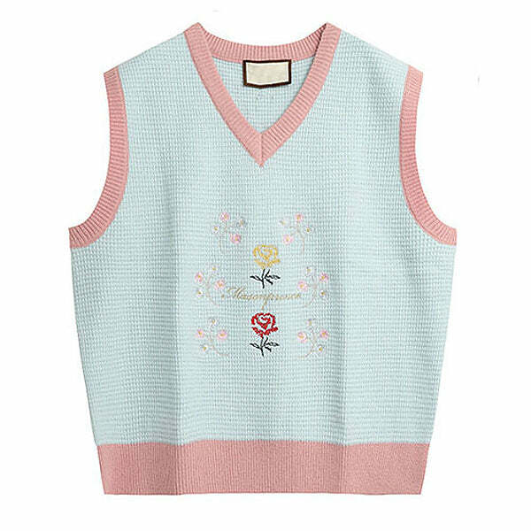 chic rose embroidered vest knit & youthful elegance 5737