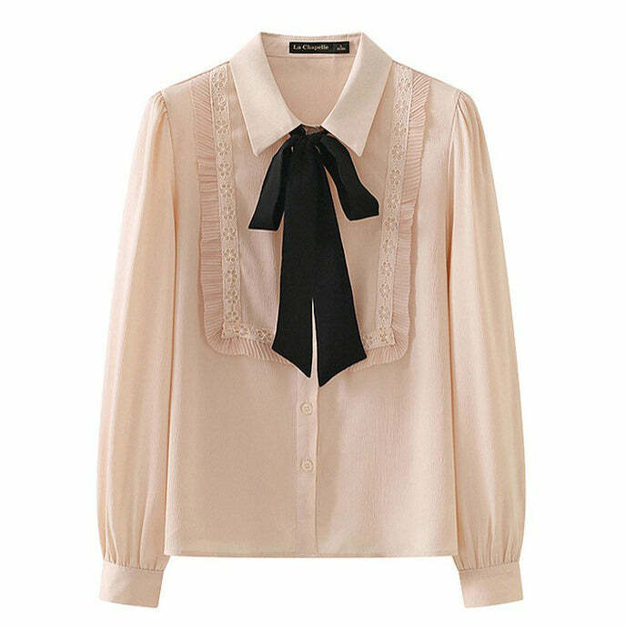 chic ruffle bow tie shirt   youthful elegance meets style 1240