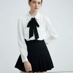 chic ruffle bow tie shirt   youthful elegance meets style 3025