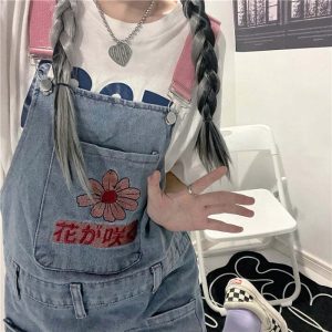chic sakura embroidered dungaree shorts youthful appeal 3557