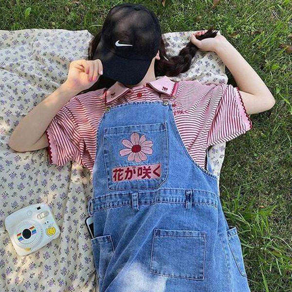 chic sakura embroidered dungaree shorts youthful appeal 3824