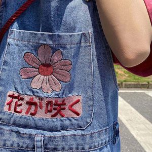 chic sakura embroidered dungaree shorts youthful appeal 8667