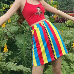 chic striped skirt with elastic waist youthful appeal 6027