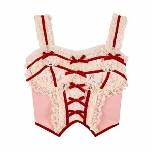 chic white & red lace corset top coquette elegance 6339