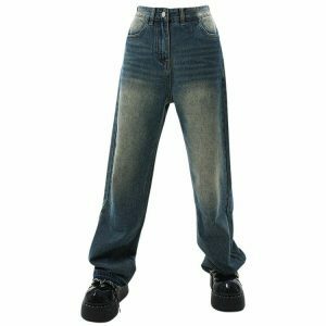 chic wide leg jeans with unique wash out effect 3533