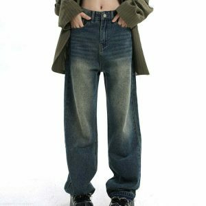 chic wide leg jeans with unique wash out effect 4832