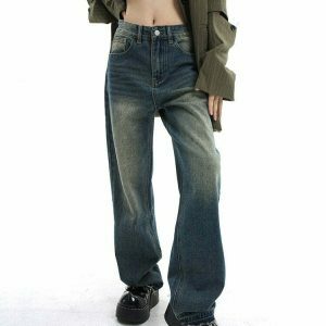 chic wide leg jeans with unique wash out effect 5829