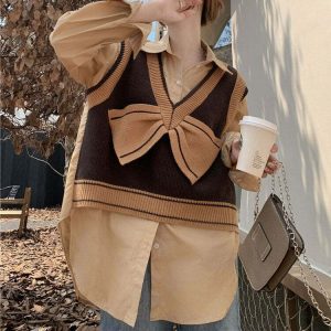 chocolate brown vest youthful & chic aesthetic 6947