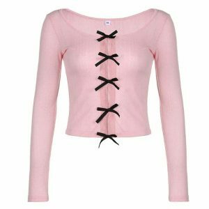 coquette bow split top long sleeve youthful elegance 7334