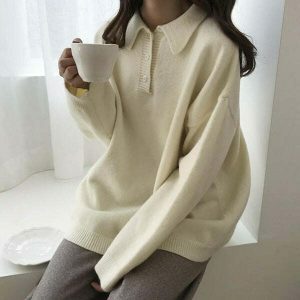 cozy button neck sweater   youthful & comfortable fit 5797