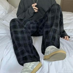 cozy plaid pants navy   chic & comfortable y2k style 1861
