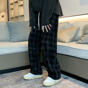 cozy plaid pants navy   chic & comfortable y2k style 2561
