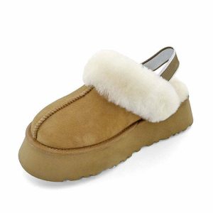cozy sheepskin platform slippers warm & luxurious comfort 4719