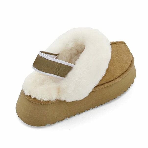 cozy sheepskin platform slippers warm & luxurious comfort 4886