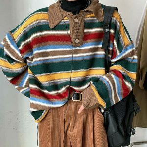 cozy striped collar sweater youthful & comfortable fit 5557