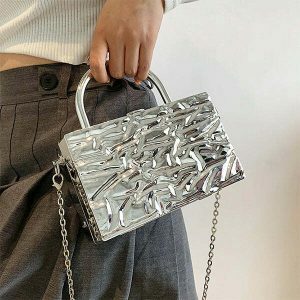 crumpled metal chain bag chic crumpled metal chain bag   urban elegance 4888