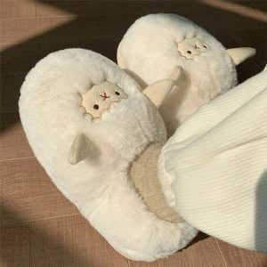 cute lamb fluffy slippers cozy & chic comfort footwear 7838