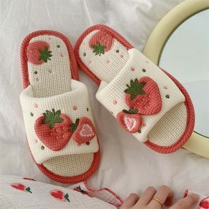 cute strawberry slippers   youthful & cozy footwear delight 2659