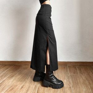 dark grunge long skirt youthful & edgy aesthetic 3531
