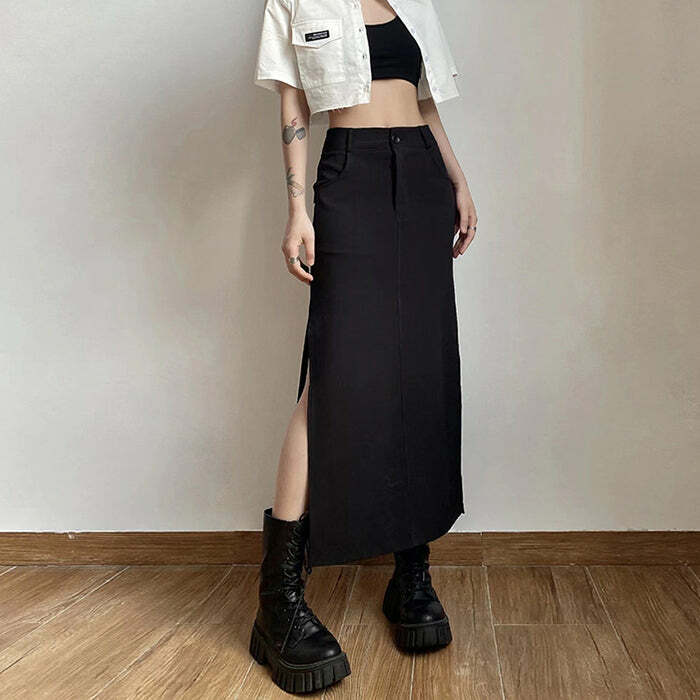 dark grunge long skirt youthful & edgy aesthetic 6084