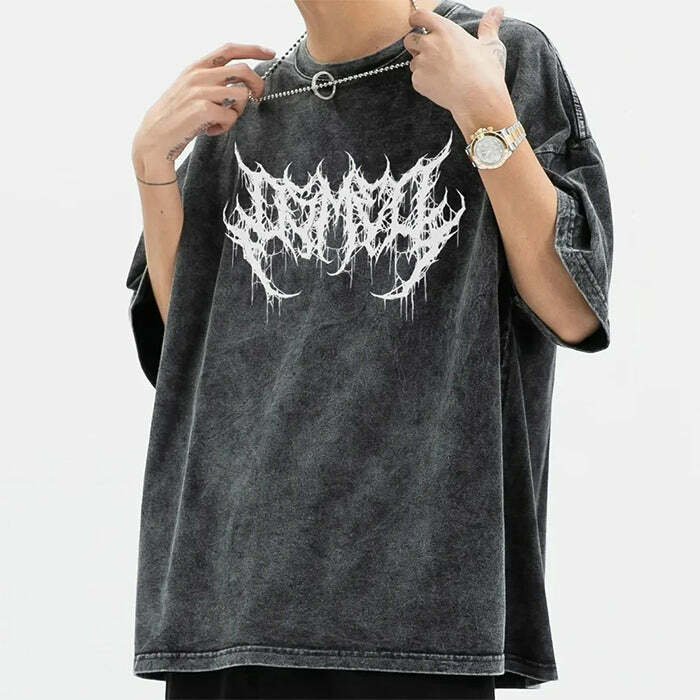 dark grunge washed tee edgy & youthful streetwear appeal 5628
