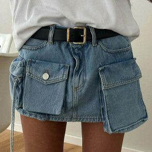 denim cargo mini skirt youthful & chic streetwear staple 5997