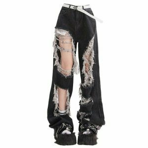 downtown girl destroyed jeans edgy & youthful streetwear 3432