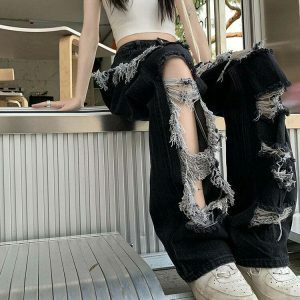 downtown girl destroyed jeans edgy & youthful streetwear 8396