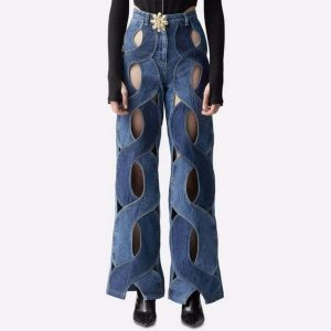 edgy crisscross hollow jeans showgirl inspired design 8232