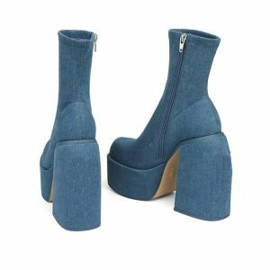 edgy denim chunky boots   streetwise 7036