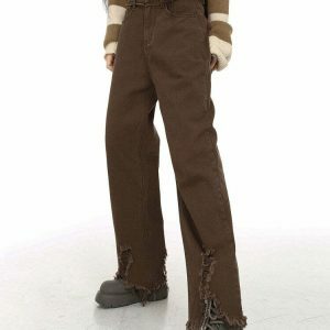 edgy distressed straightleg jeans timeless brown hue 4662