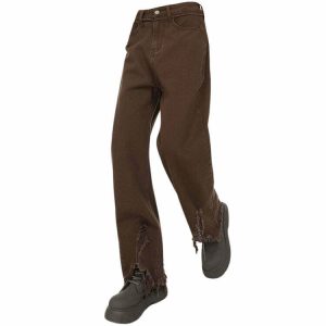 edgy distressed straightleg jeans timeless brown hue 4932