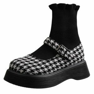 edgy dogtooth check sock sandals streetwise appeal 1584