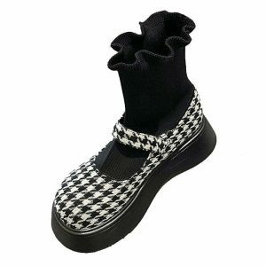 edgy dogtooth check sock sandals streetwise appeal 5399