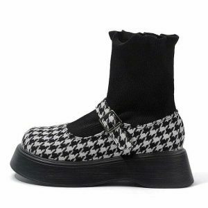 edgy dogtooth check sock sandals streetwise appeal 7631