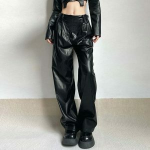 edgy faux leather grunge pants urban & youthful style 2935