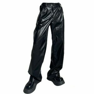 edgy faux leather grunge pants urban & youthful style 6536