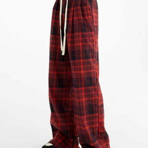 edgy grunge plaid pants in red youthful streetwear appeal 4392