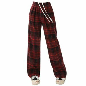 edgy grunge plaid pants in red youthful streetwear appeal 6560