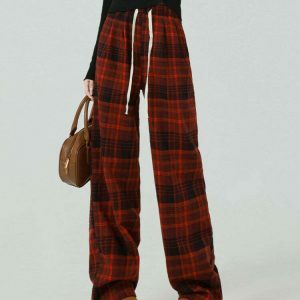 edgy grunge plaid pants in red youthful streetwear appeal 7037