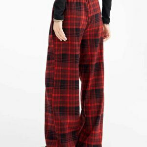 edgy grunge plaid pants in red youthful streetwear appeal 8081