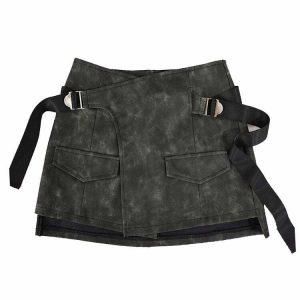 edgy grunge wrap skirt with safety belt detail 1819