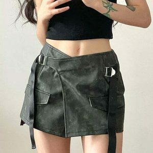 edgy grunge wrap skirt with safety belt detail 4201