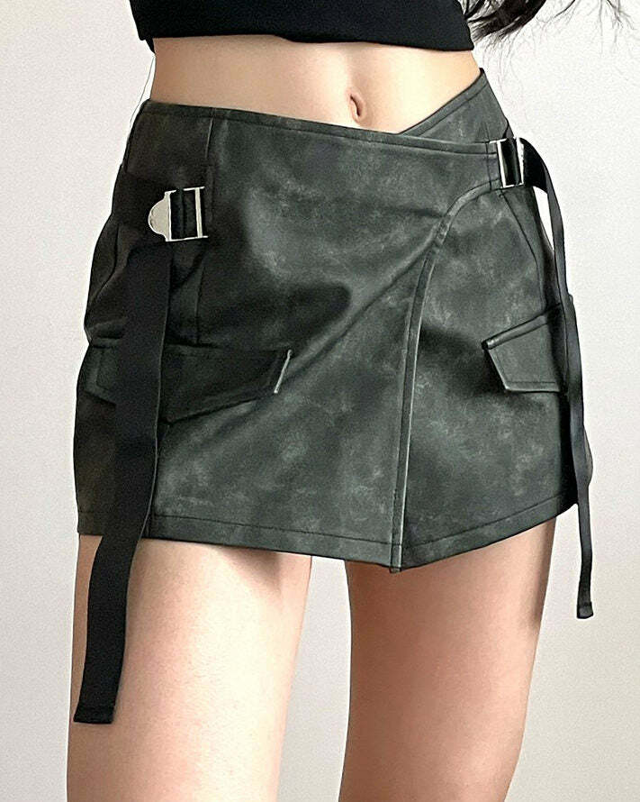 edgy grunge wrap skirt with safety belt detail 6259