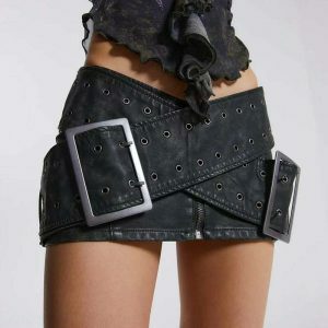 edgy huge buckle micro skirt y2k streetwear icon 8645