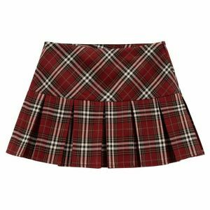 edgy red plaid skirt pleated grunge aesthetic 3279