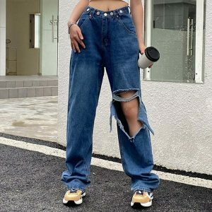 edgy ripped baggy jeans youthful streetwear classic 2308