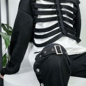 edgy skeleton cutout hoodie youthful streetwear vibe 1322