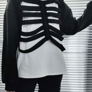 edgy skeleton cutout hoodie youthful streetwear vibe 3107