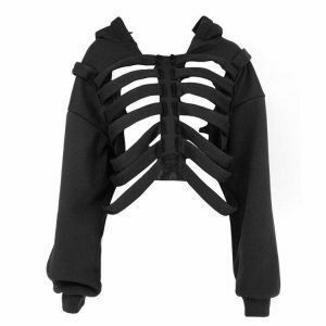 edgy skeleton cutout hoodie youthful streetwear vibe 3569